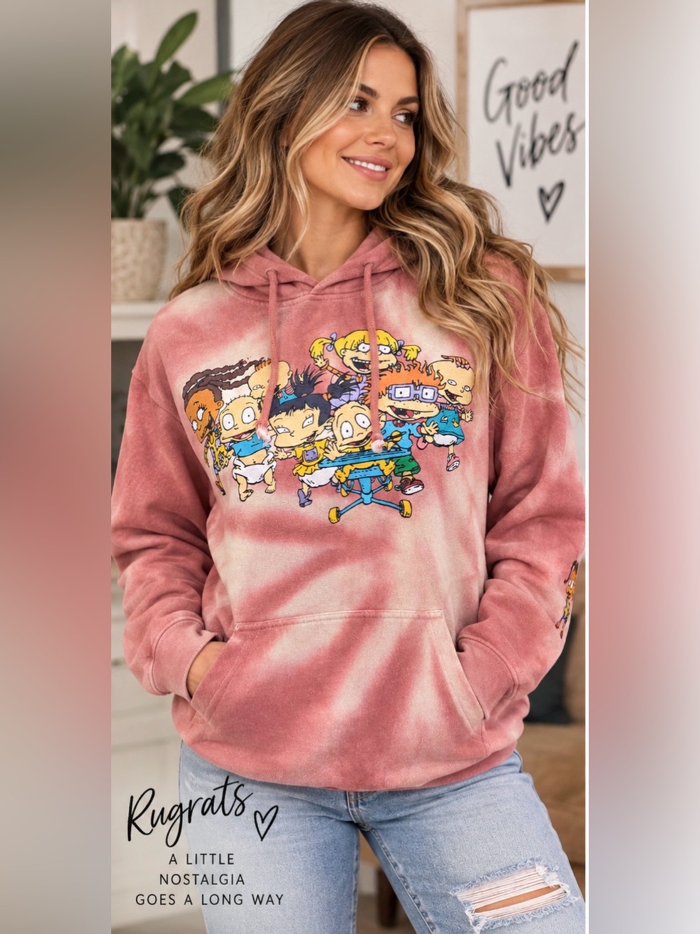 Nickelodeon Rugrats Pink Tie-Dye Pullover Hoodie